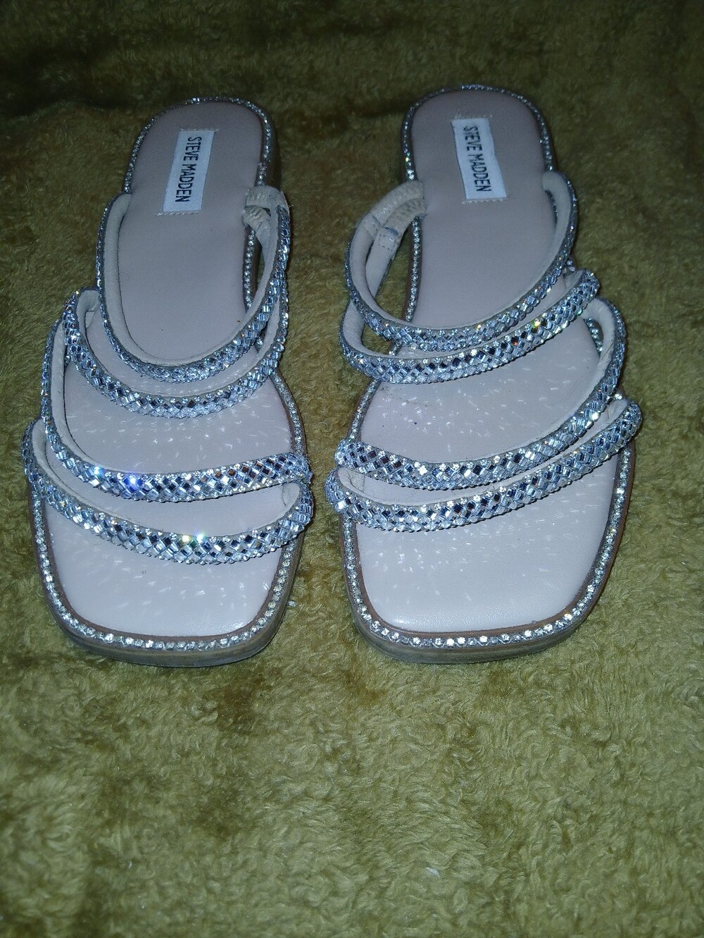 Steve Madden Crystal-Strap Silver Slide Sandals